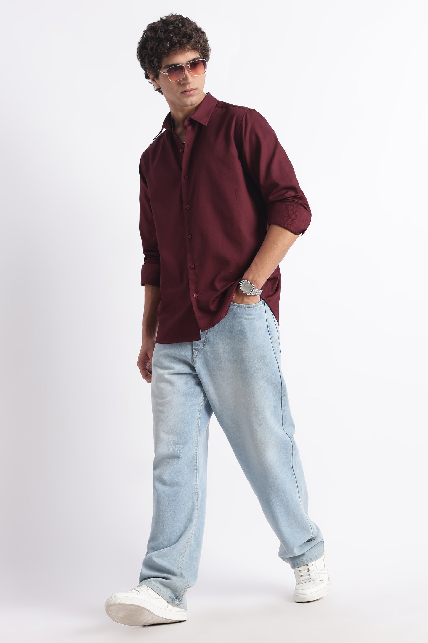 Classic Dobby Solid Shirt Maroon