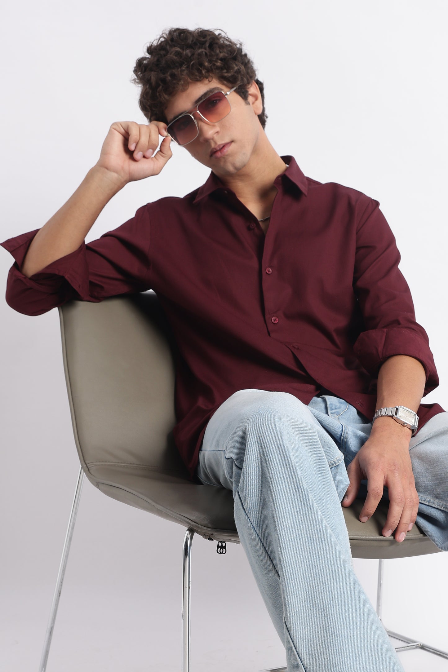 Classic Dobby Solid Shirt Maroon