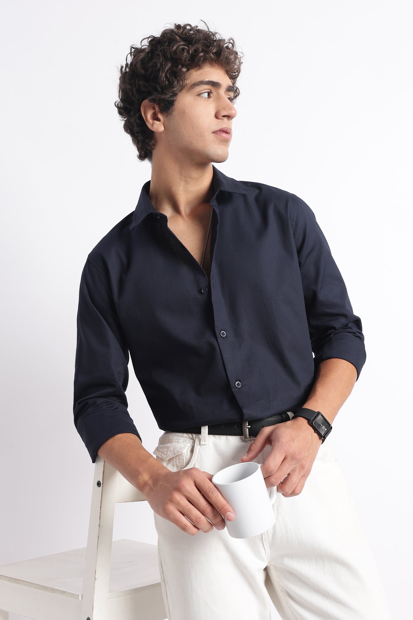 Classic Dobby Solid Shirt Navy