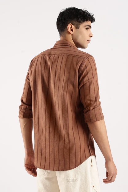 Self-Striped Slim Fit Shirt Brown