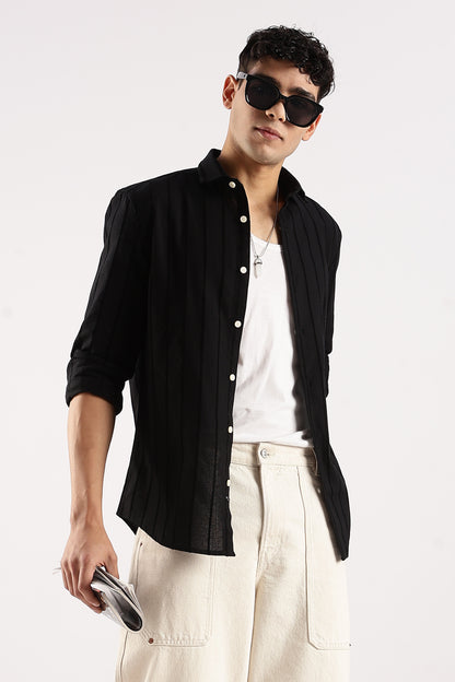 Self-Striped Slim Fit Shirt Black