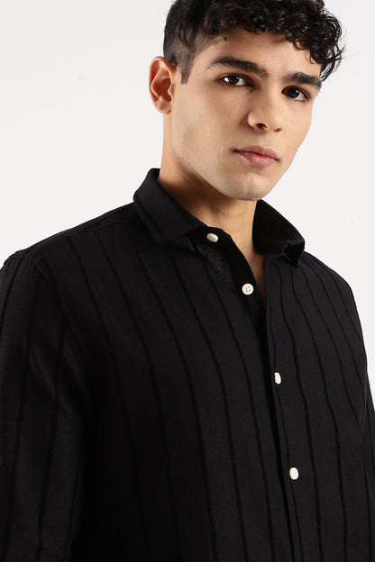Self-Striped Slim Fit Shirt Black