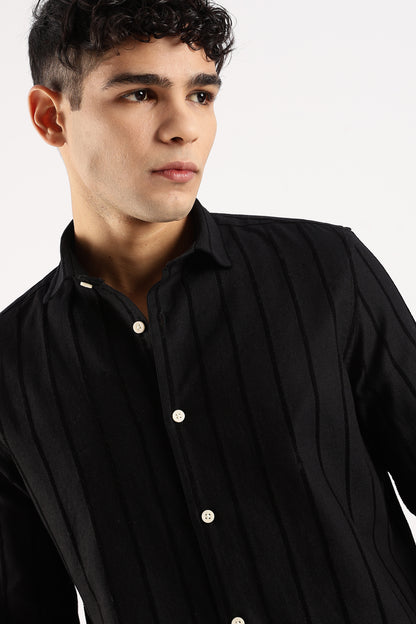 Self-Striped Slim Fit Shirt Black