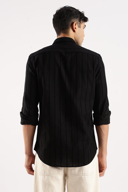 Self-Striped Slim Fit Shirt Black