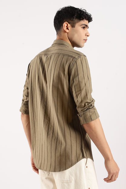 Self-Striped Slim Fit Shirt Green