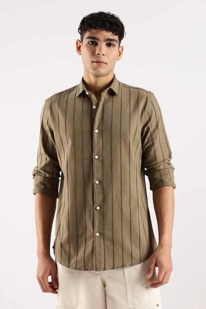 Self-Striped Slim Fit Shirt Green