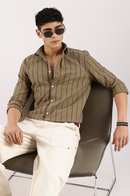 Self-Striped Slim Fit Shirt Green