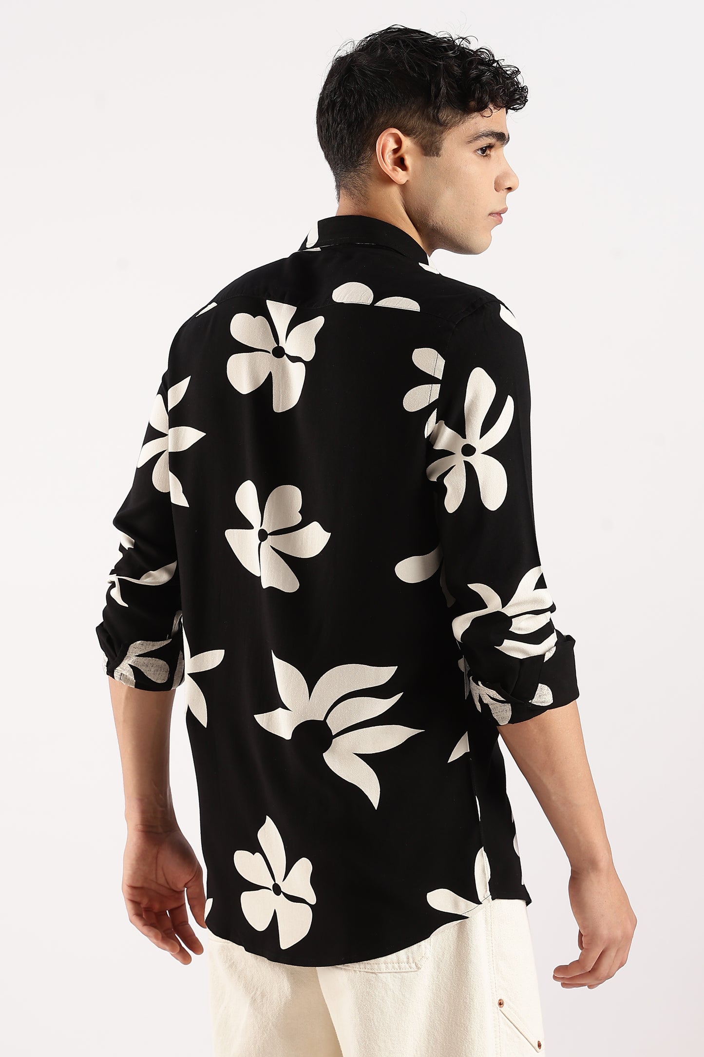 Viscose Slim Fit Striped Shirt Black/Beige