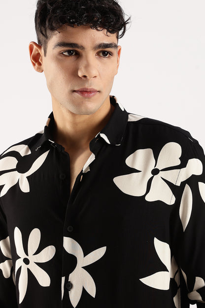 Viscose Slim Fit Shirt Black/Beige