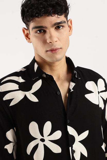 Viscose Slim Fit Shirt Black/Beige
