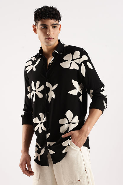 Viscose Slim Fit Shirt Black/Beige