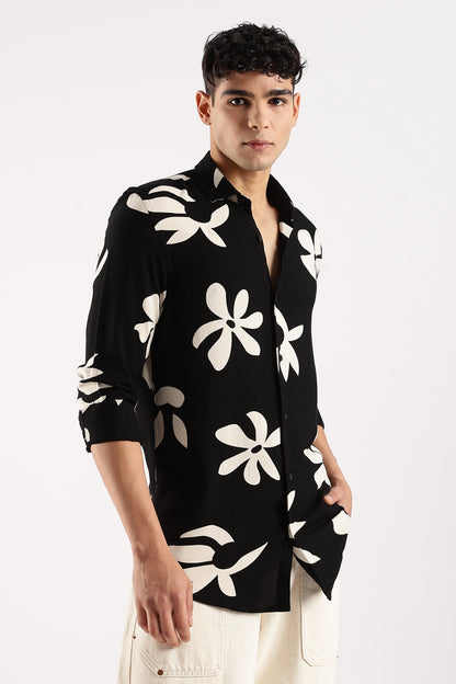 Viscose Slim Fit Shirt Black/Beige