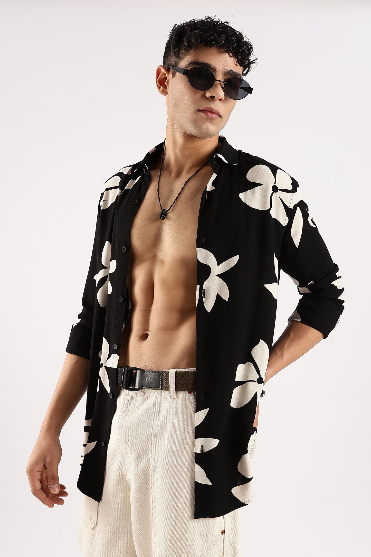 Viscose Slim Fit Striped Shirt Black/Beige