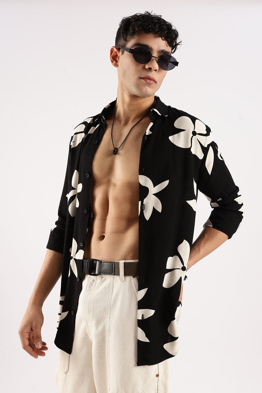 Viscose Slim Fit Shirt Black/Beige