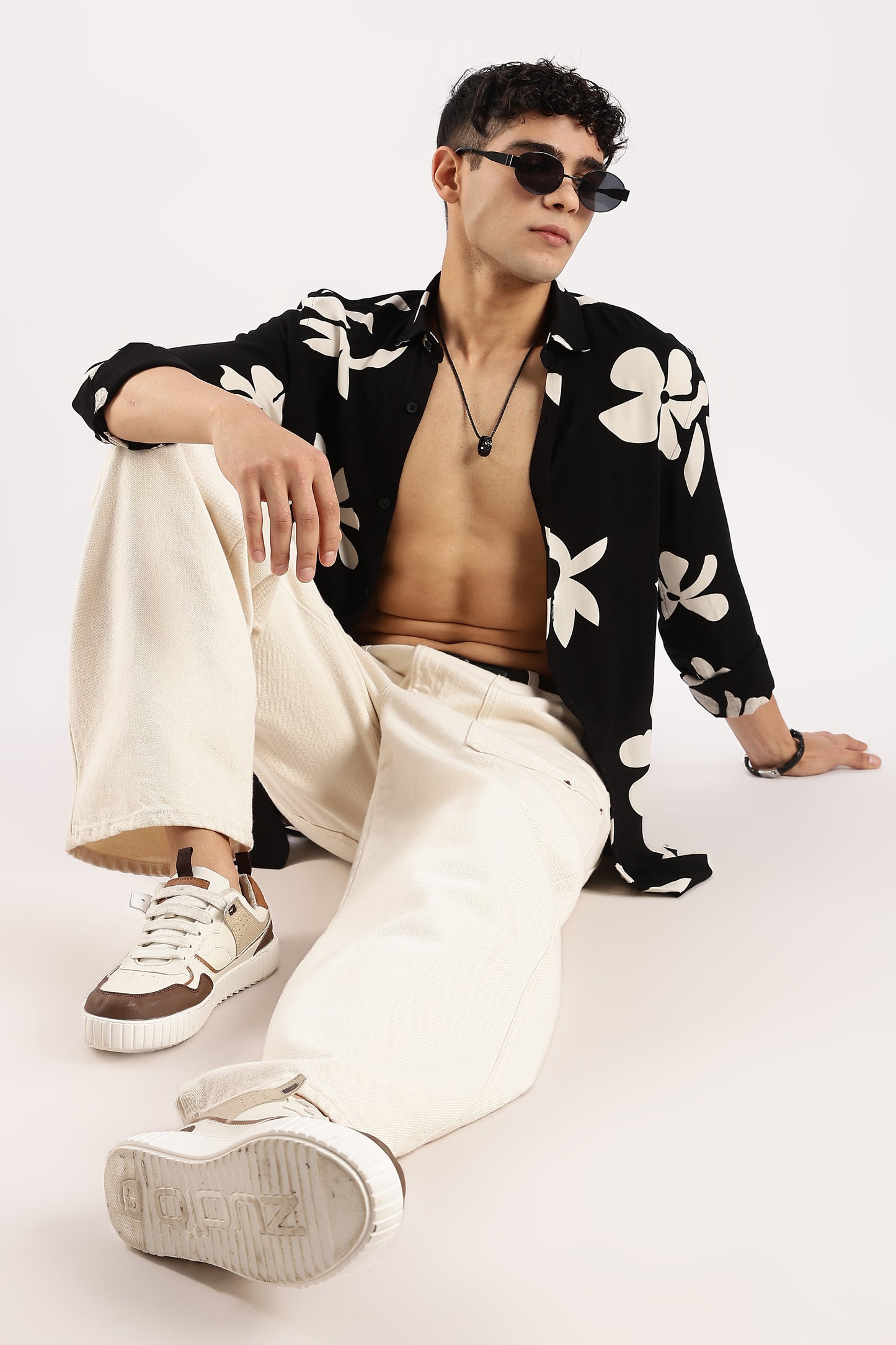 Viscose Slim Fit Striped Shirt Black/Beige