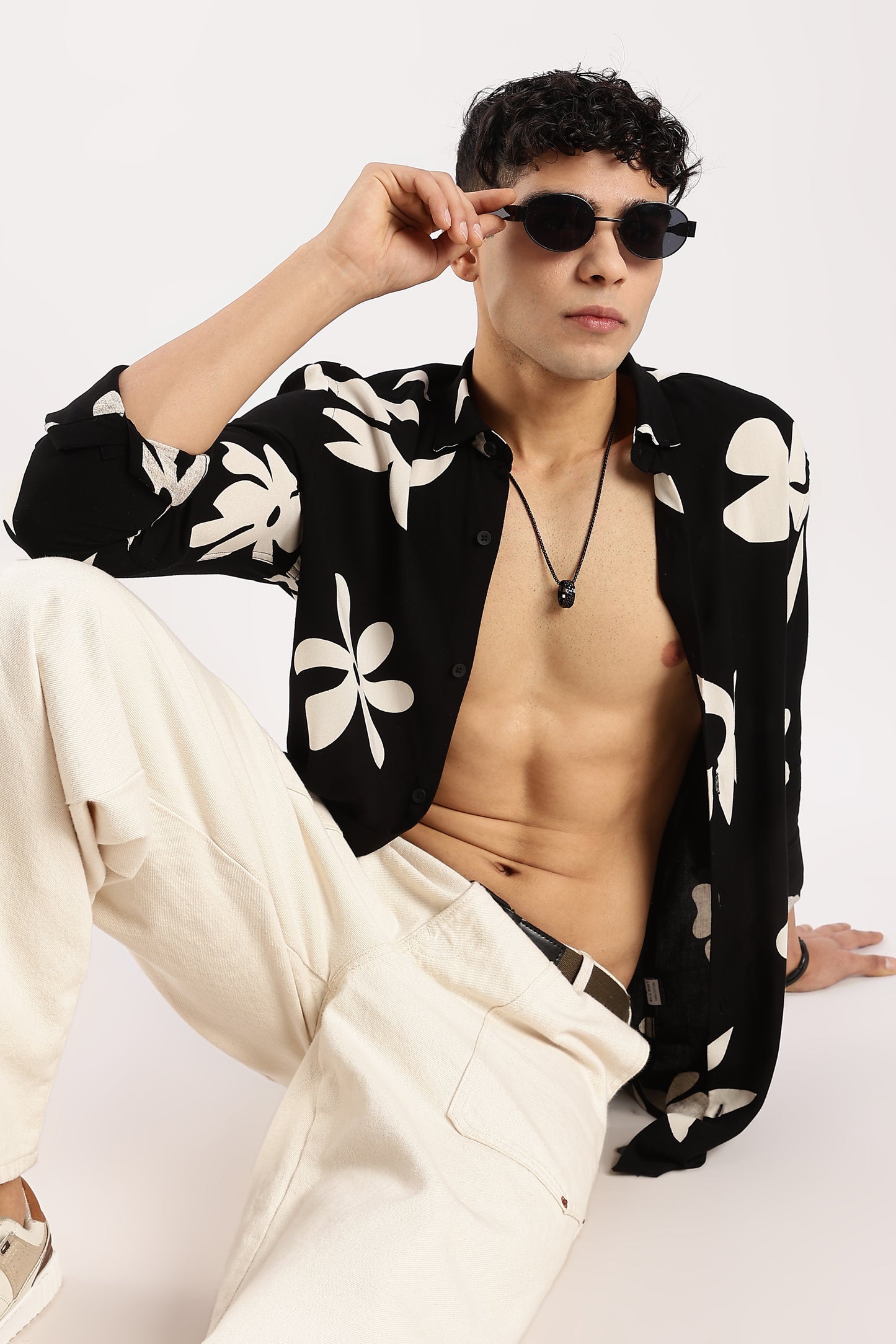 Viscose Slim Fit Striped Shirt Black/Beige