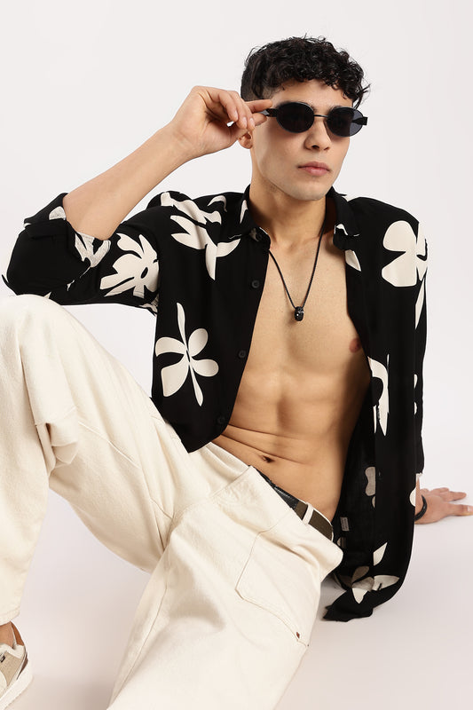 Viscose Slim Fit Striped Shirt Black/Beige