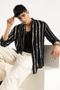 Viscose Slim Fit Striped Shirt Black