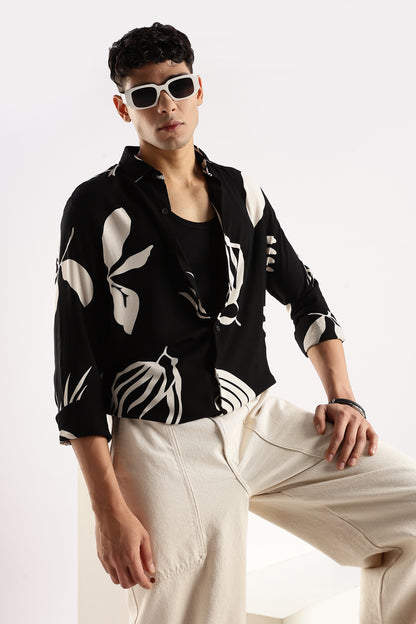 Viscose Slim Fit Shirt Beige/Black