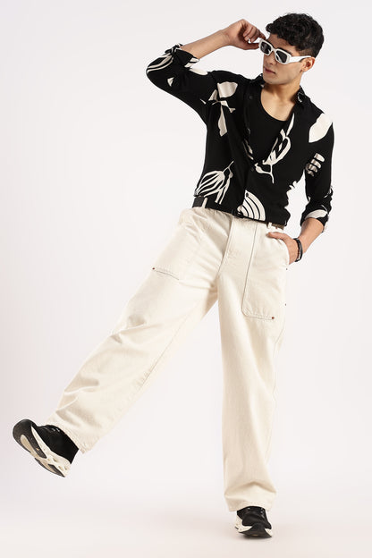 Viscose Slim Fit Shirt Beige/Black