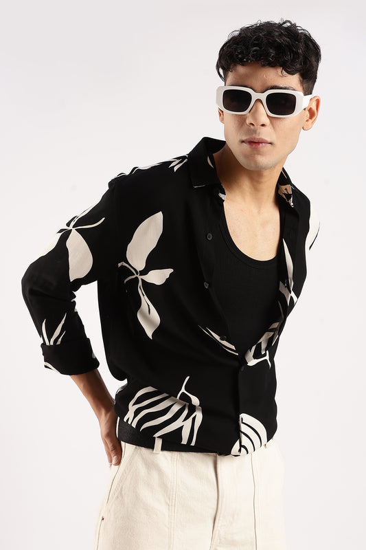 Viscose Slim Fit printed Shirt Beige/Black