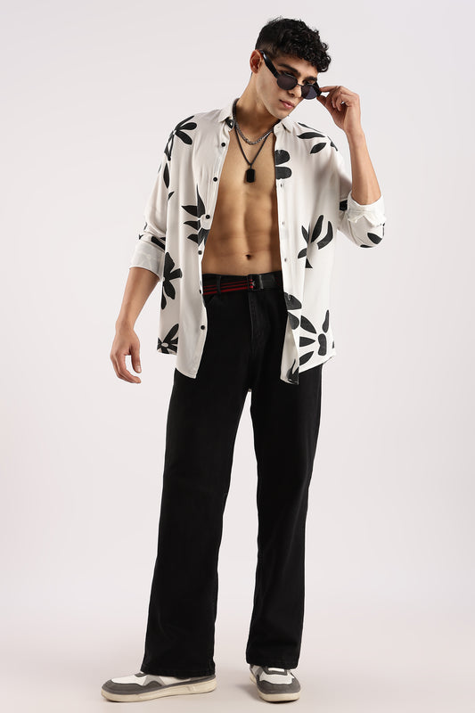 Viscose Slim Fit Striped Shirt White/Black