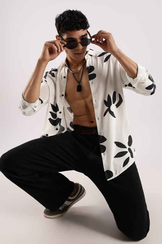 Viscose Slim Fit Striped Shirt White/Black