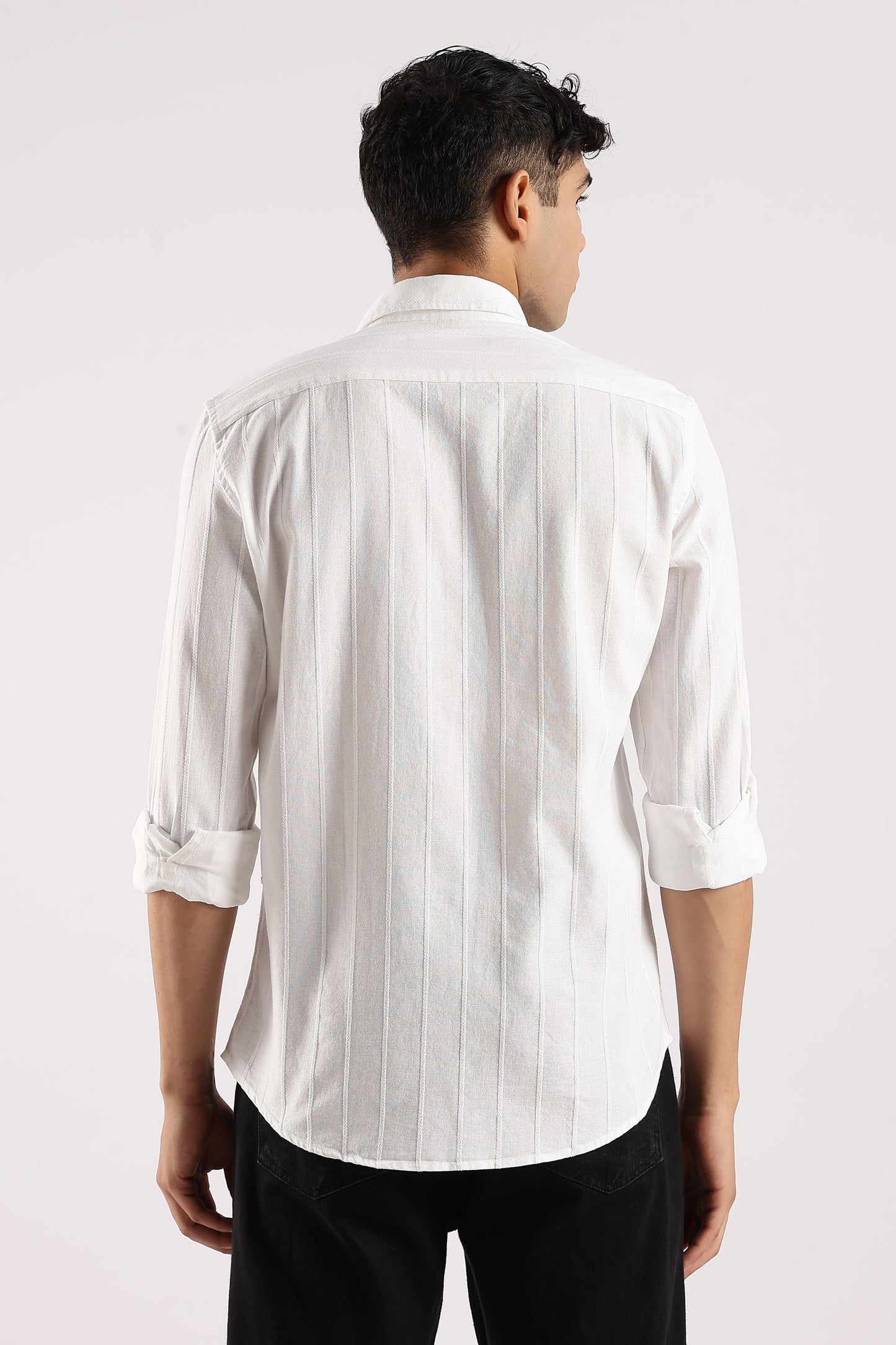 Cotton Self-Striped Slim Fit Shirt White