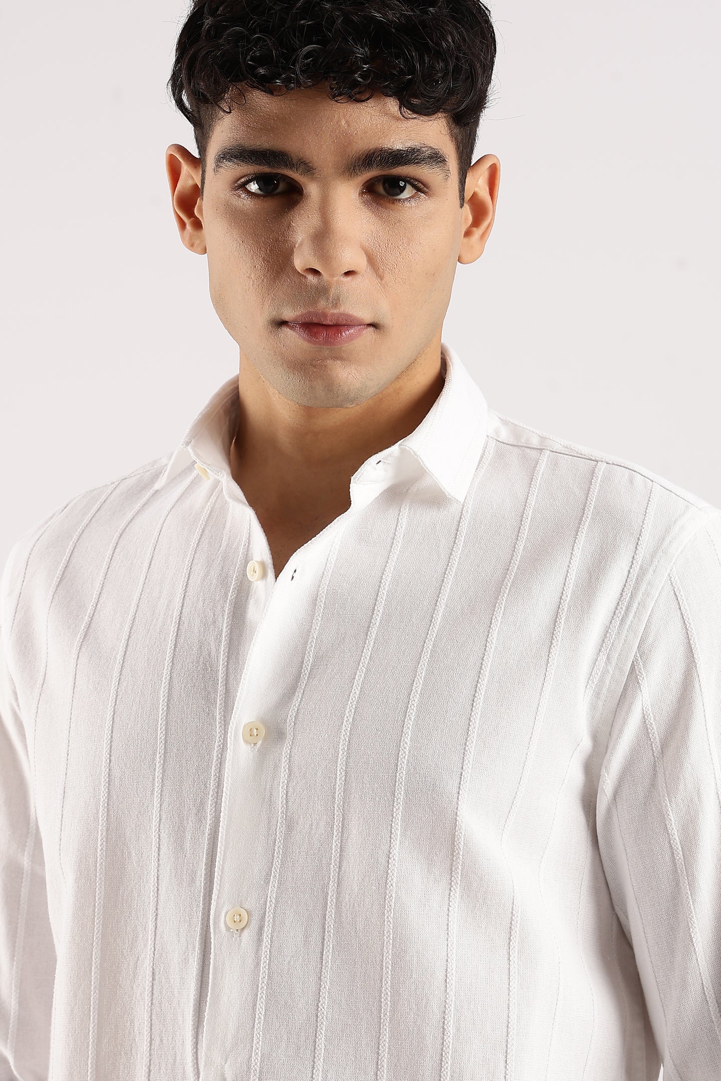 Cotton Self-Striped Slim Fit Shirt White