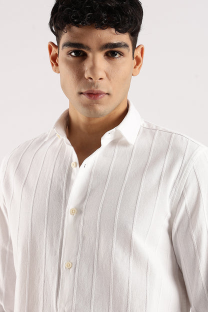 Self-Striped Slim Fit Shirt White