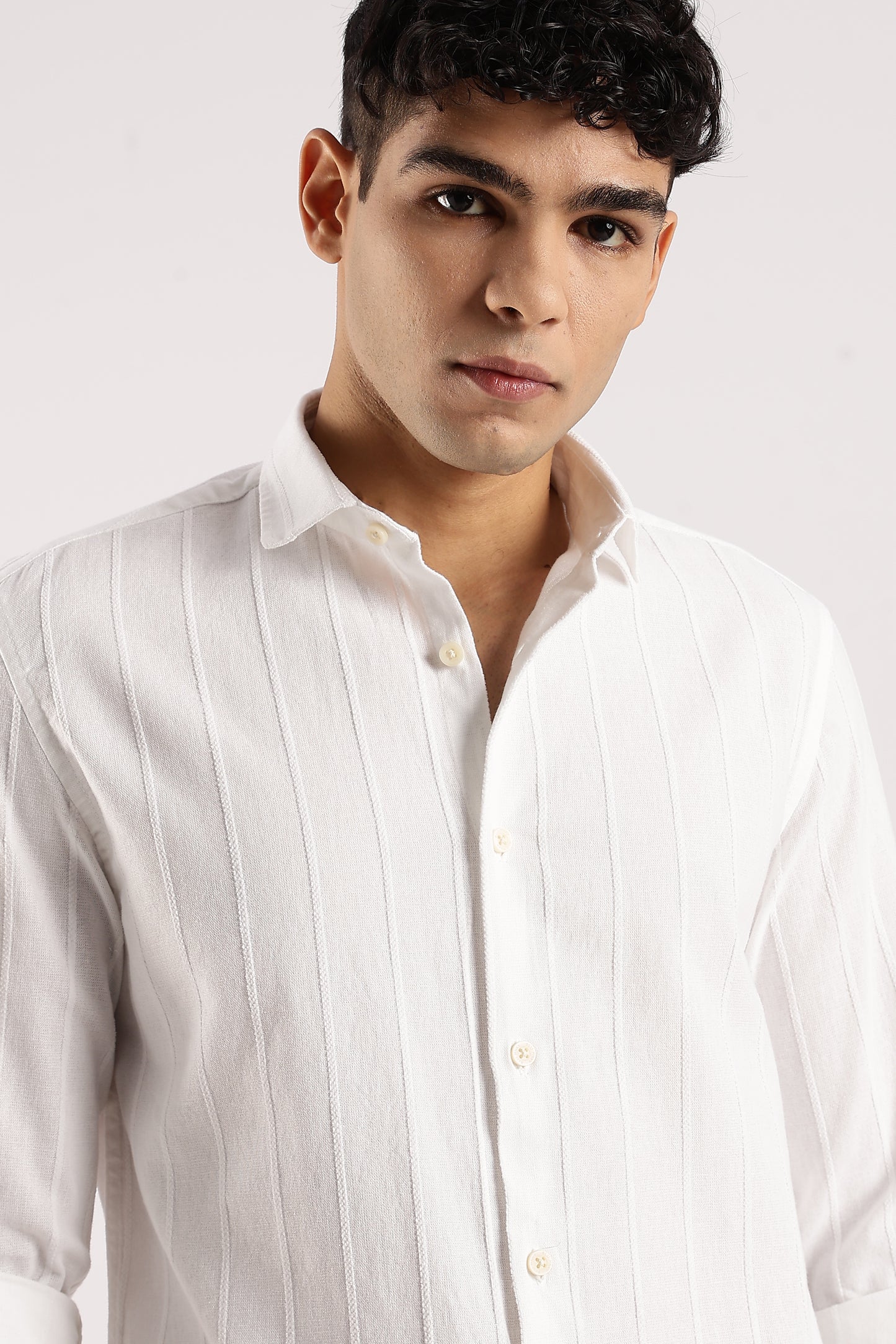 Cotton Self-Striped Slim Fit Shirt White