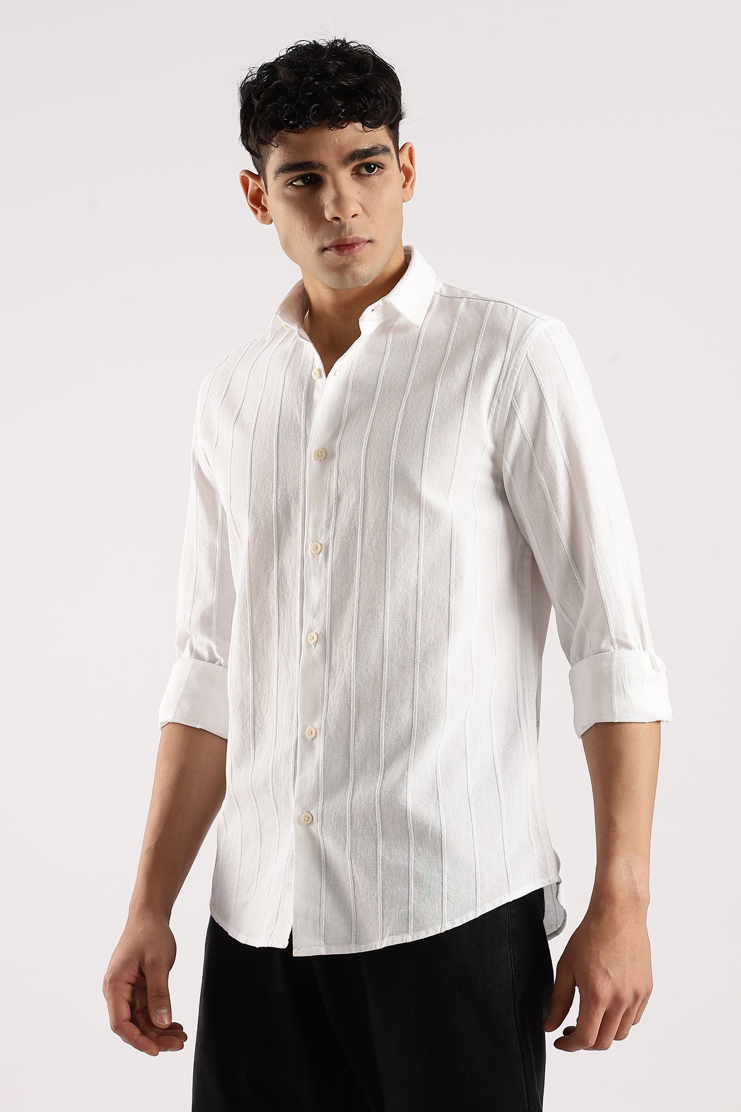 Cotton Self-Striped Slim Fit Shirt White