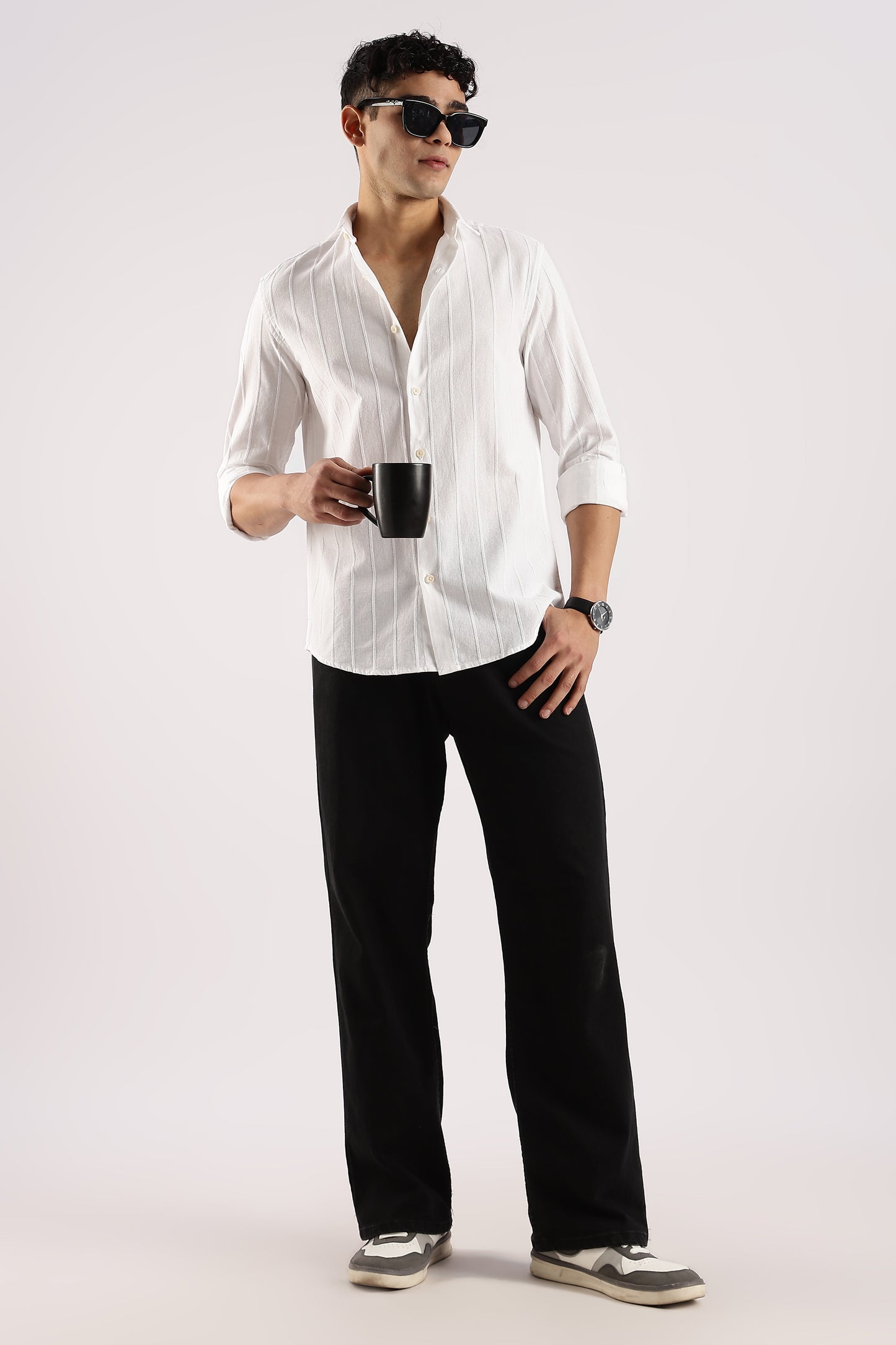 Cotton Self-Striped Slim Fit Shirt White