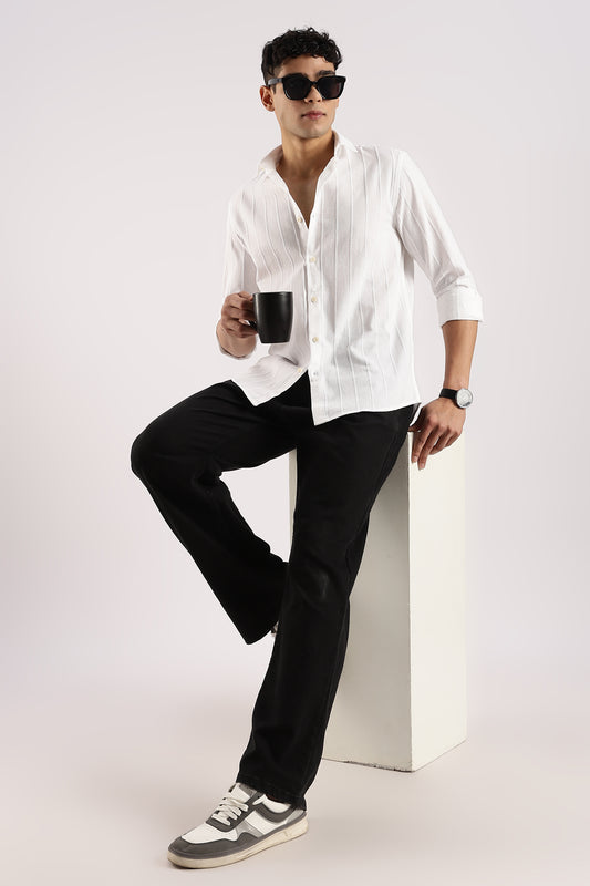 Cotton Self-Striped Slim Fit Shirt White