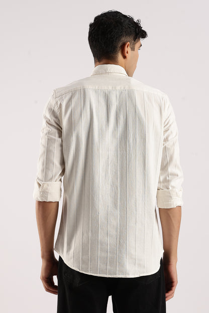 Self-Striped Slim Fit Shirt Off White