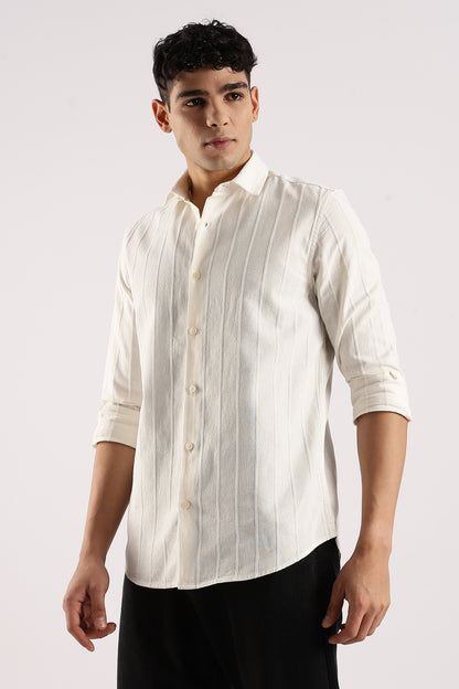 Self-Striped Slim Fit Shirt Off White