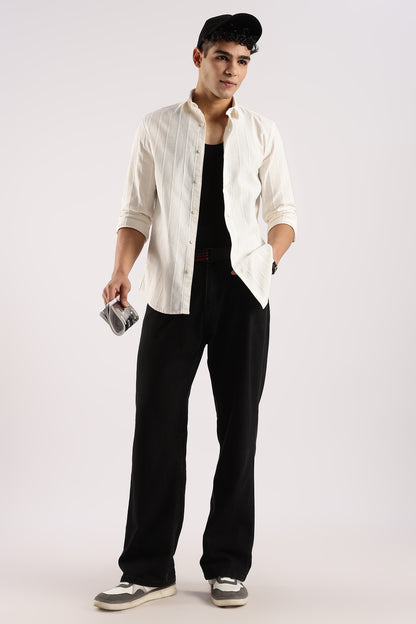 Self-Striped Slim Fit Shirt Off White