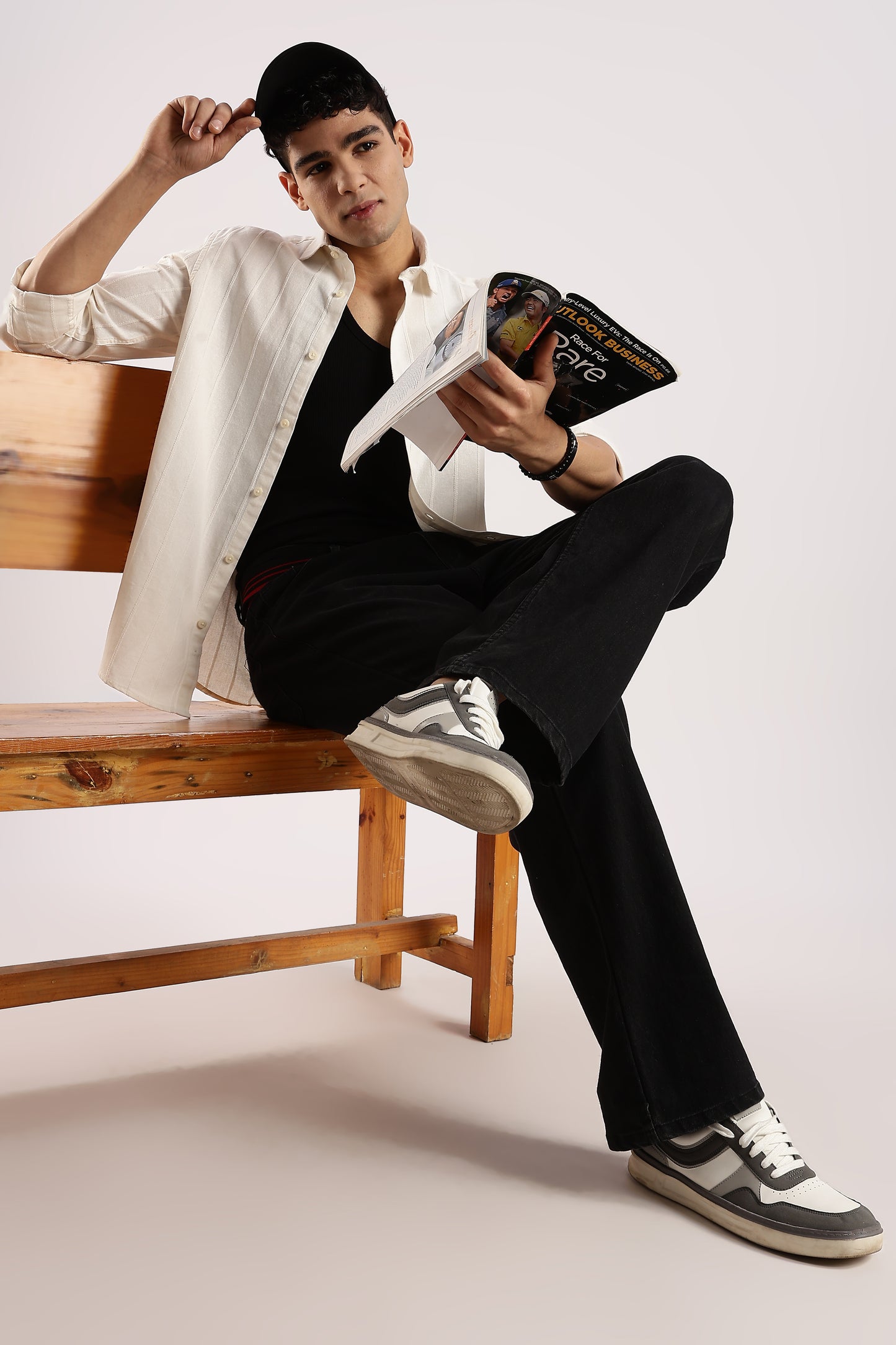 Cotton Self-Striped Slim Fit Shirt Off White