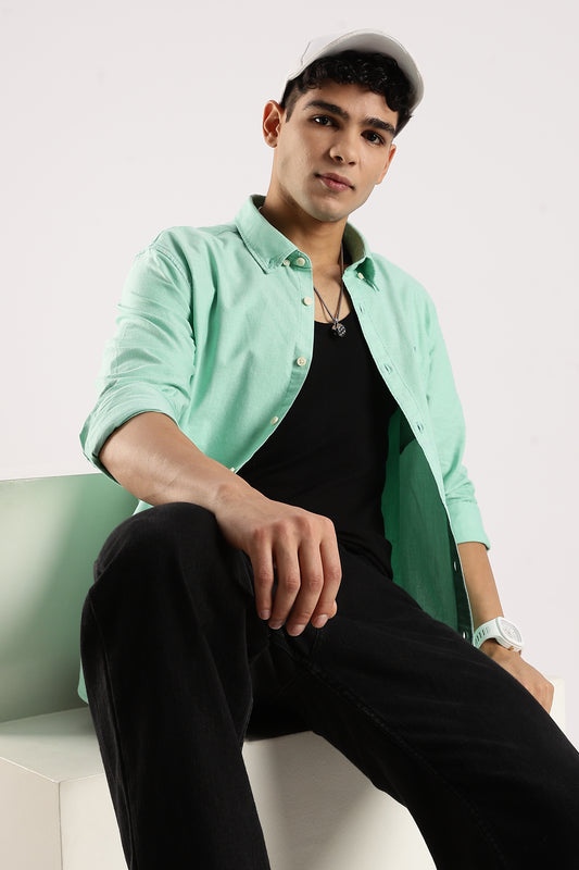 Cotton Oxford Slim Fit Shirt Lt Green