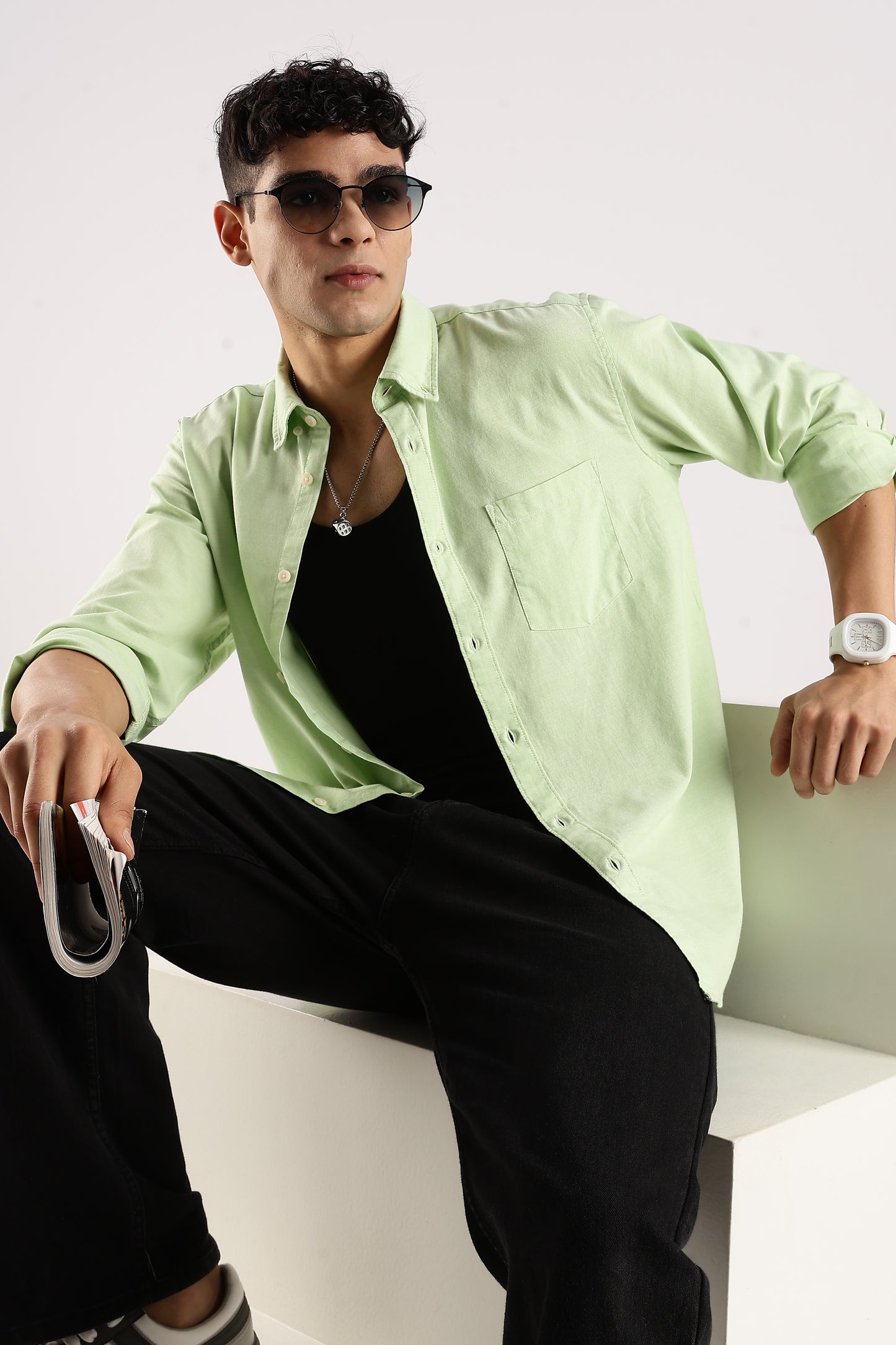 Cotton Oxford Slim Fit Shirt Green