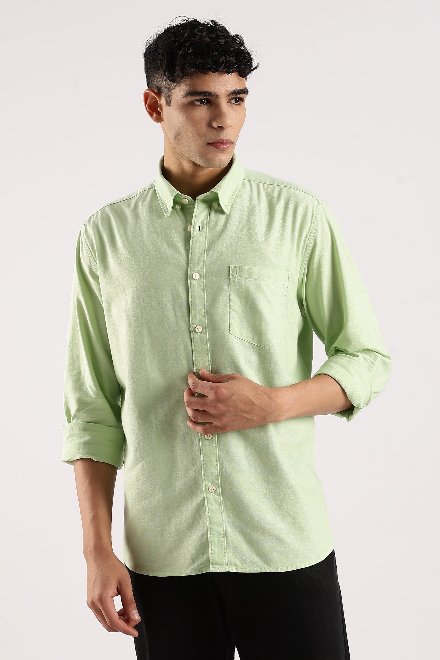 Cotton Oxford Slim Fit Shirt Green