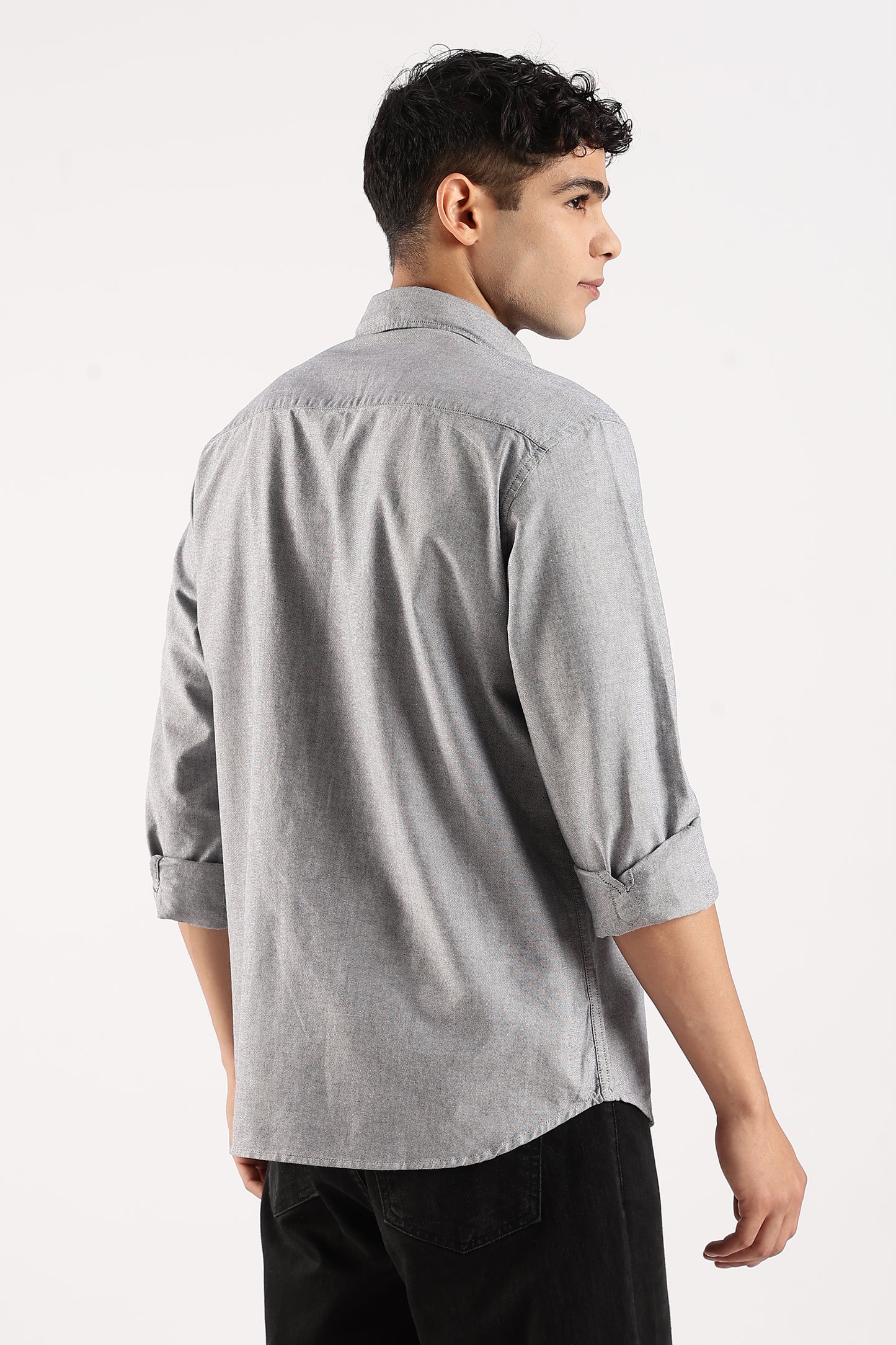 Cotton Oxford Slim Fit Shirt Grey Mélange