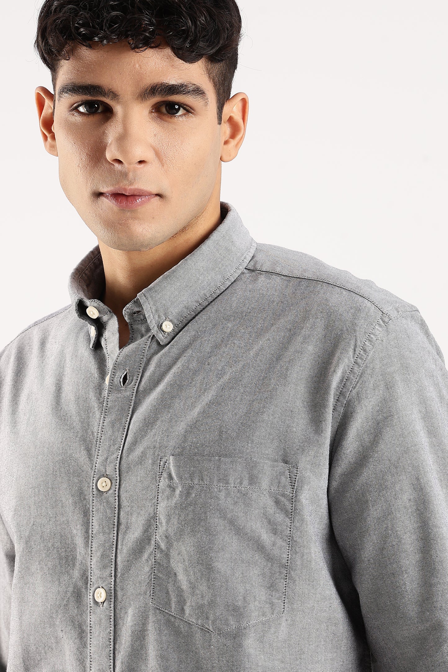 Cotton Oxford Slim Fit Shirt Grey Mélange