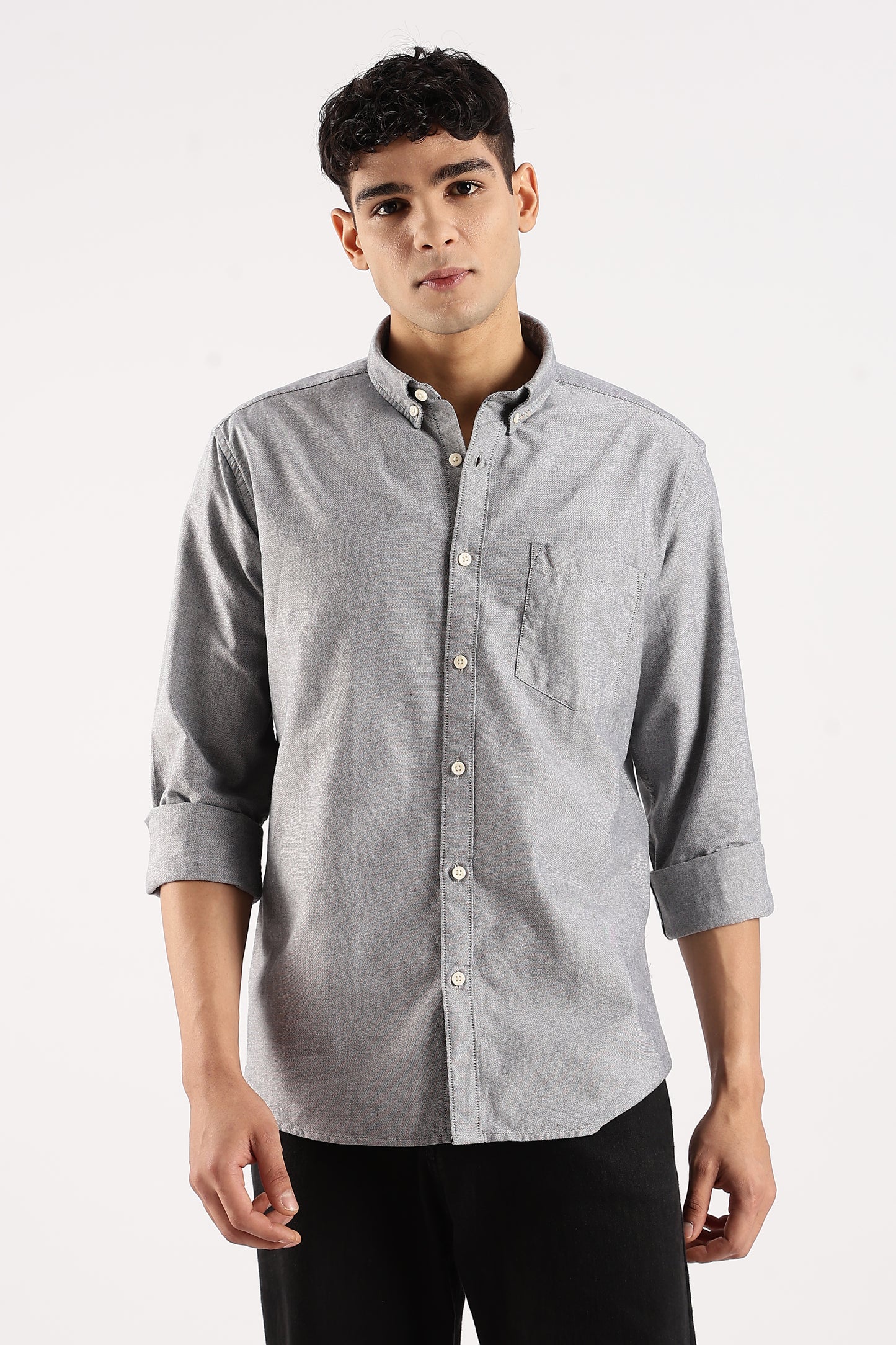 Cotton Oxford Slim Fit Shirt Grey Mélange