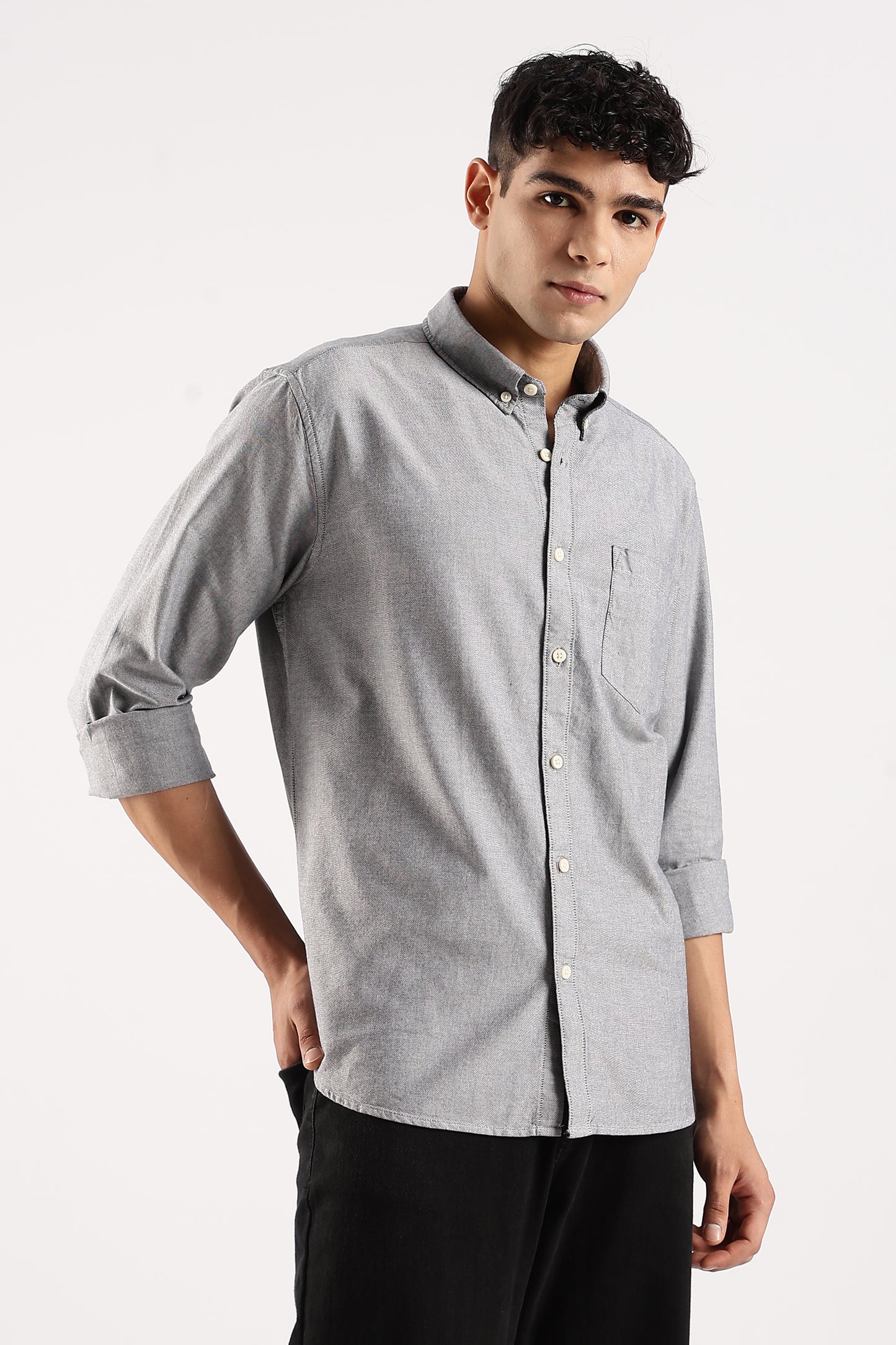 Cotton Oxford Slim Fit Shirt Grey Mélange