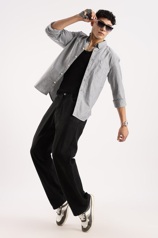 Cotton Oxford Slim Fit Shirt Grey Mélange
