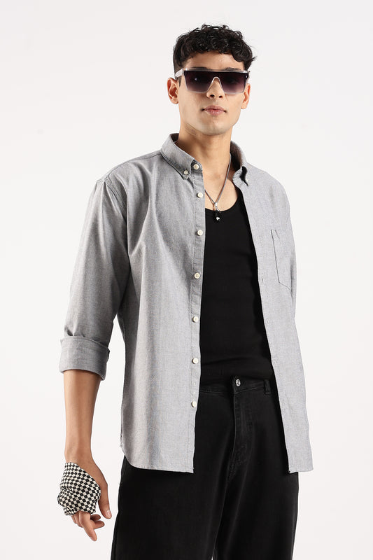 Cotton Oxford Slim Fit Shirt Grey Mélange