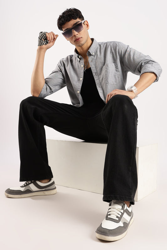 Cotton Oxford Slim Fit Shirt Grey Mélange