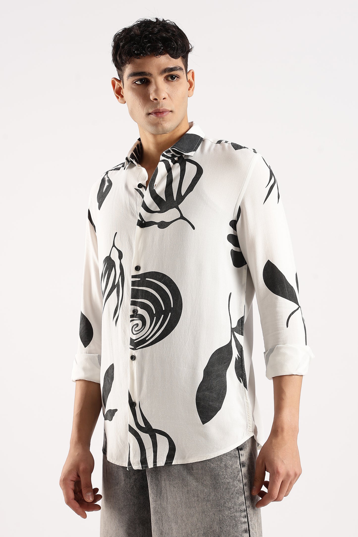 Viscose Slim Fit Striped Shirt Black/White