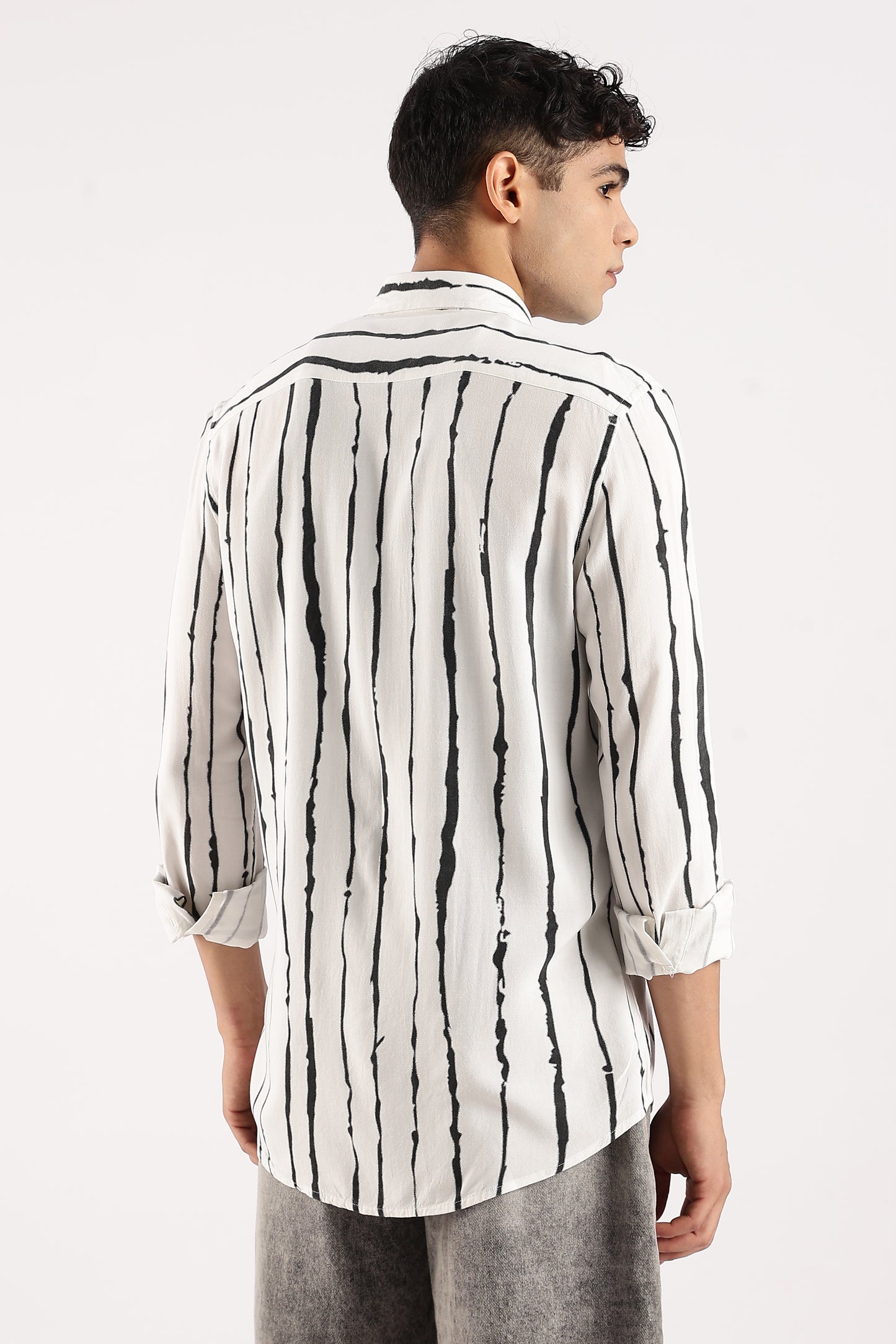 Viscose Slim Fit Striped Shirt White